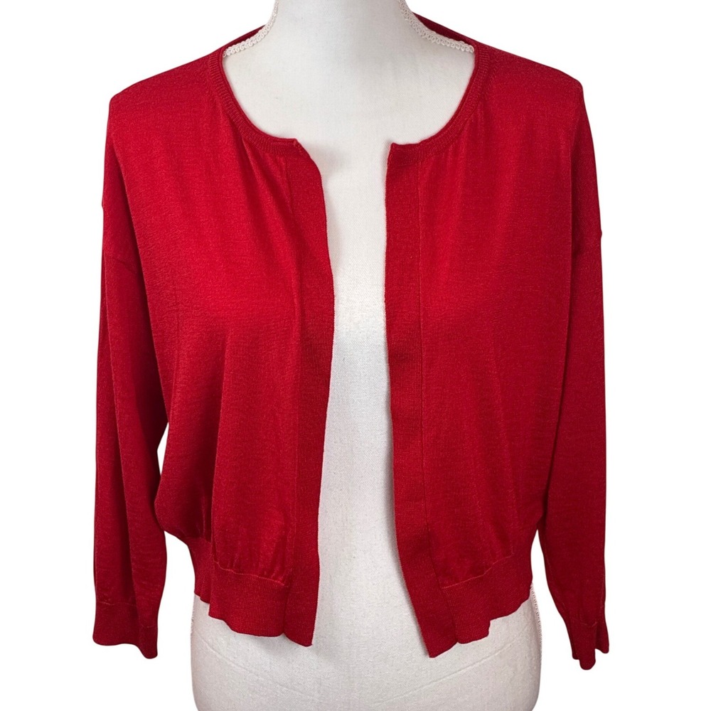 Piazza Sempione Cardigan Sweater Top Red Italy Wool Silk Cropped Minimalist